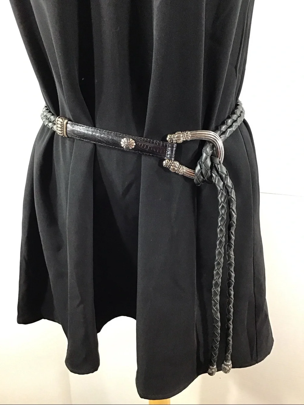 Vintage 1996 Brighton black braided leather horseshoe hip belt M/L